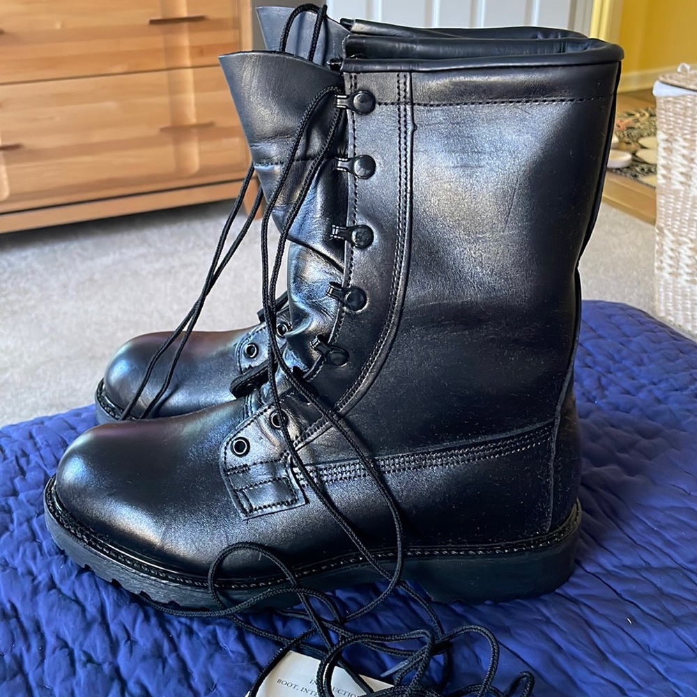 Black leather military boots
